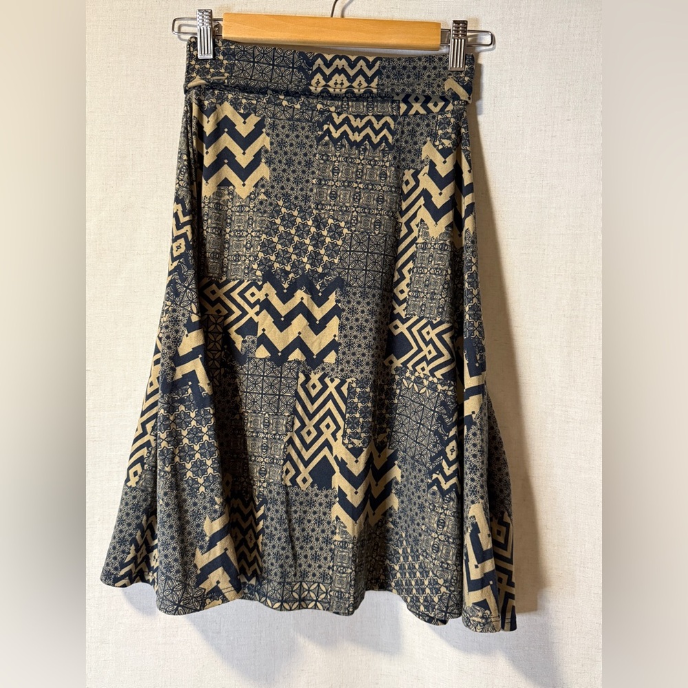 Navy and Beige Geometric A-Line Skirt